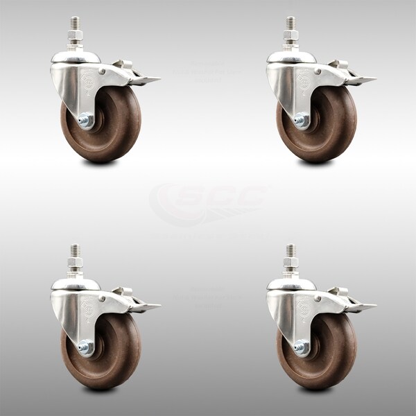 Service Caster 4 Inch 316SS High Temp Glass Filled Nylon 1/2 Inch Stem Caster Set Lock Brake SCC SCC-SS316TSTTL20S414-GFNSHT-121315-4 - main